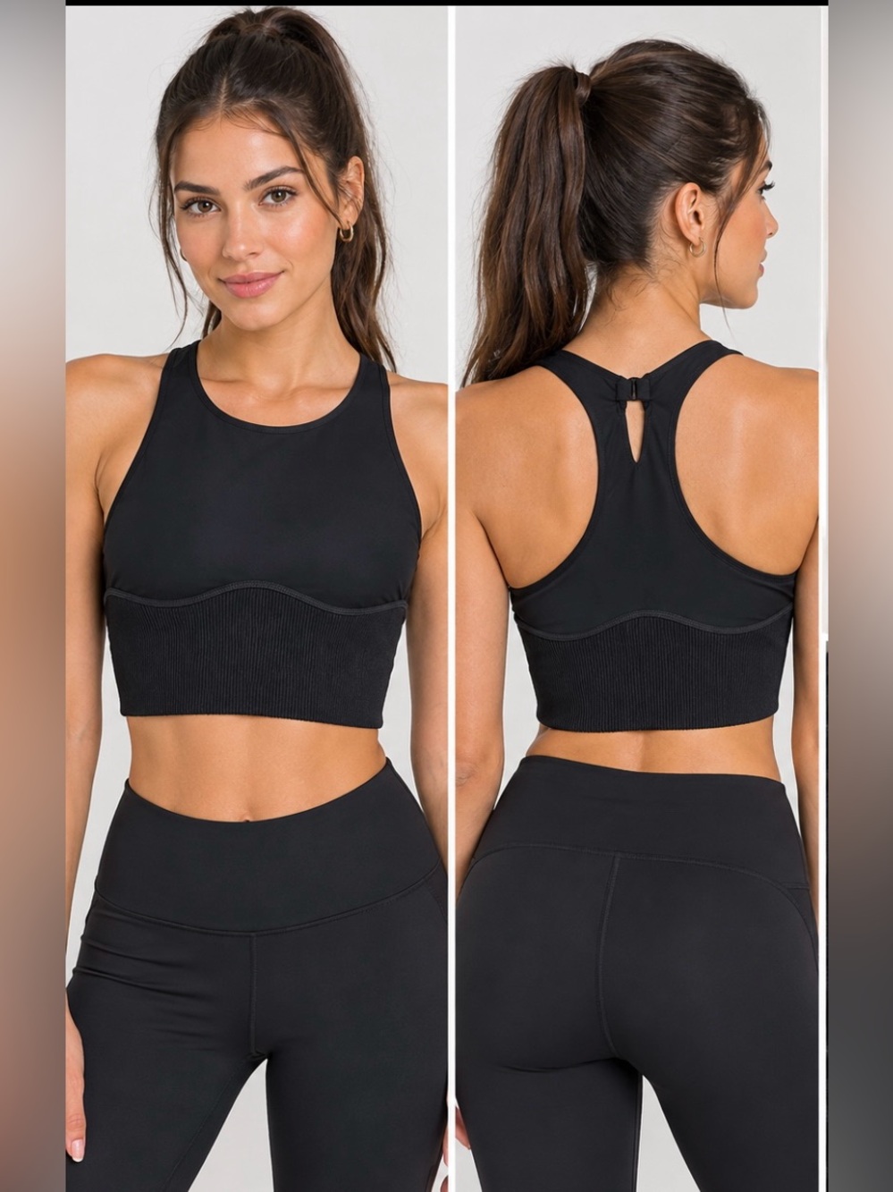 Free People Black High-Neck Racerback Sports Bra